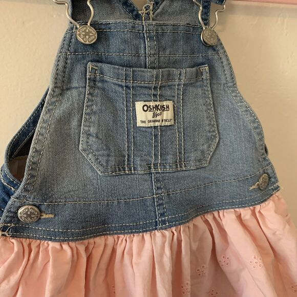 Osh Kosh Vest Bak Overall Jumper Dress 3T Pink Embroidered - Picture 2 of 7